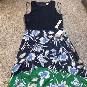 NWT Eliza J Navy, Blue & Green Floral Midi Dress